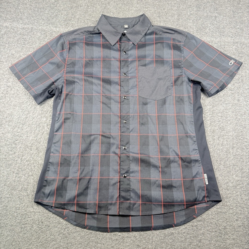 Club Ride Cycling Shirt Mens Medium Plaid Snap Button Bike Cycle Stretch Vented